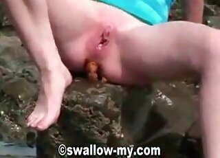 Public shitting and pooping by a fit woman with fit body