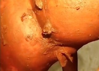 Messy bitch with a big ass is playing with herself