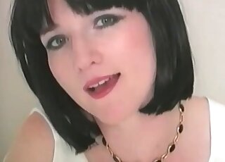 Lovely woman wearing stockings and playing with scat