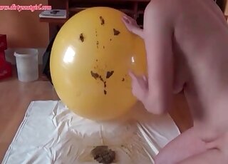 Mature woman playing with a messy yoga ball