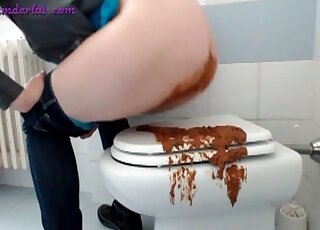 Sitting on top of a toilet and shitting on it